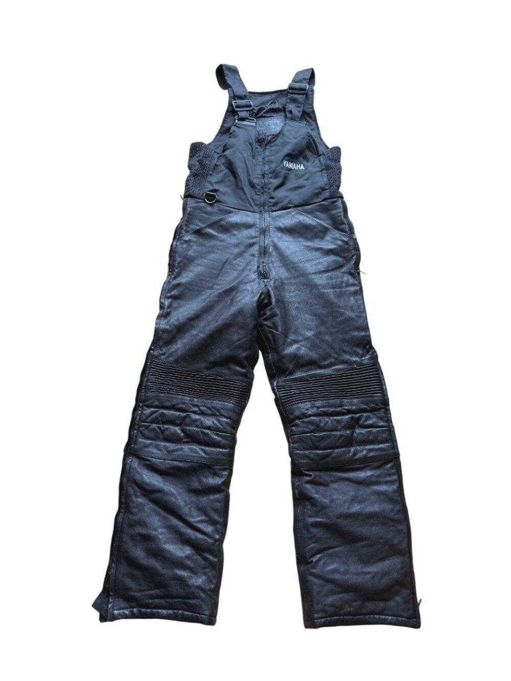 Yamaha Women's Bib Overalls Pants Size S Black Leather Snowmobile Riding Vintage